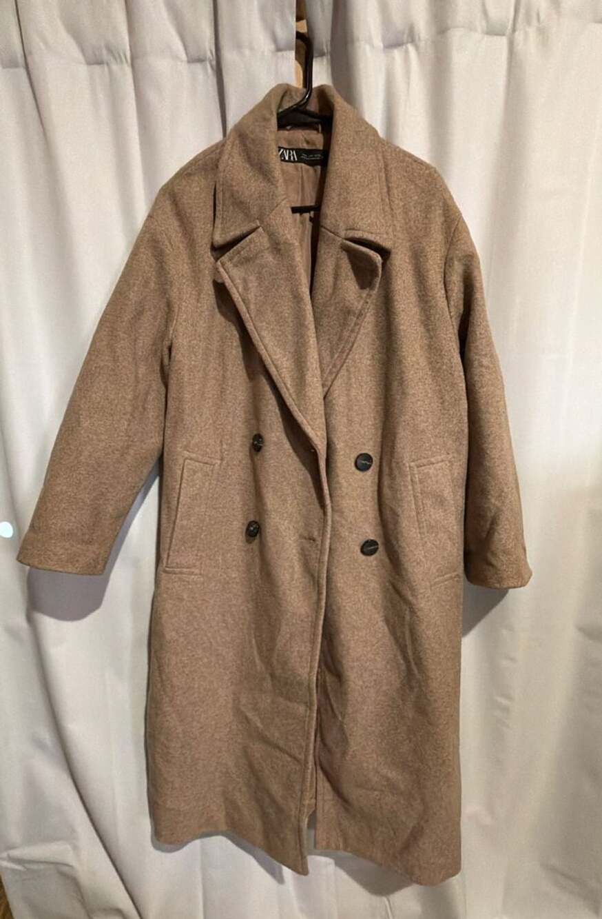 Zara Women's Beige Double Breasted Trench Overcoat Size M